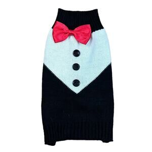 Simply Dog Bow tie Pullover Sweater Black Red Sz Small